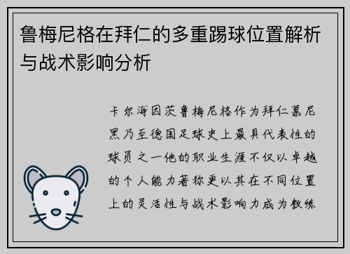 鲁梅尼格在拜仁的多重踢球位置解析与战术影响分析 鲁梅尼格在拜仁的多重踢球位置解析与战术影响分析